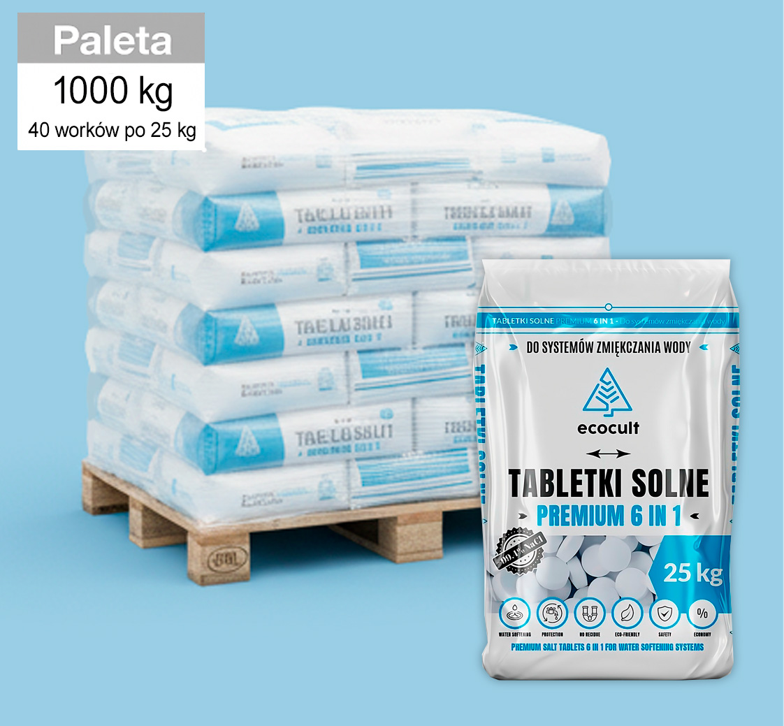 Tabletki solne ECOCULT AQUATECH — paleta 1000 kg do zmiękczaczy wody (B-Grade)